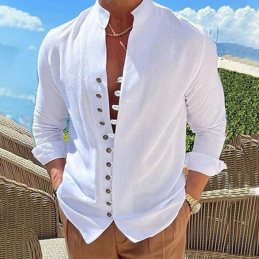 Cotton And Linen Casual Loose Long Sleeve Shirt - My Store