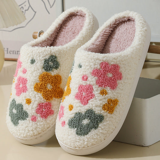 Warm Indoor Comfortable Colorful Flowers Cotton Slippers - My Store