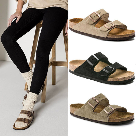 Women's Vintage Cork Flat Boken Sandals Men's One-word Sandals - My Store