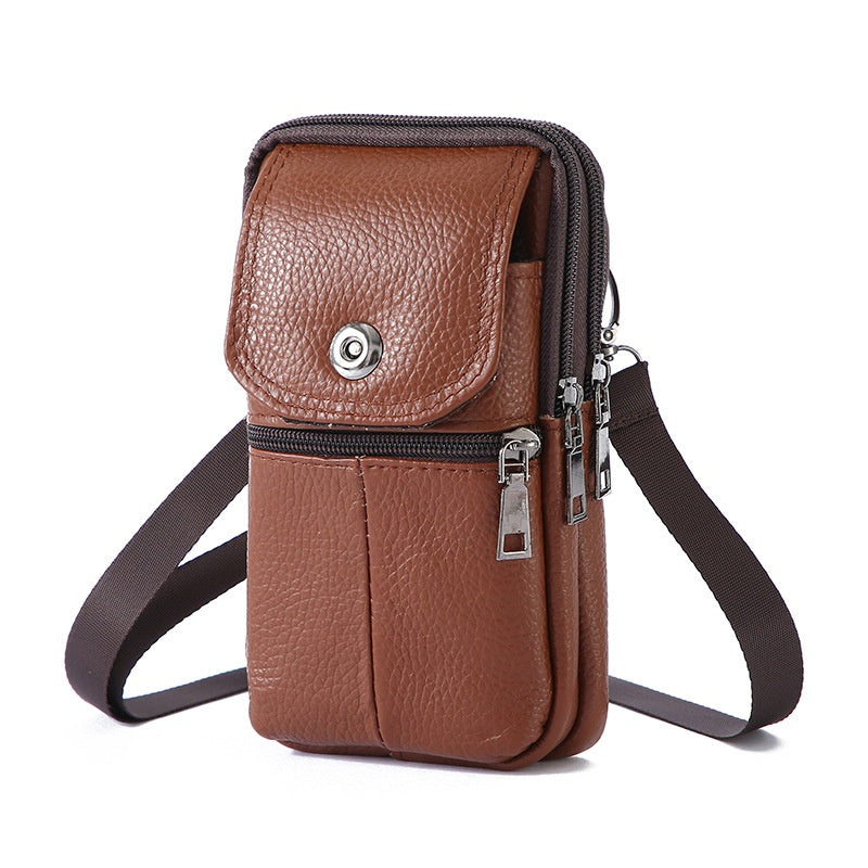 Leather Mobile Phone Shoulder Covers, Men's Belt Bags, Vertical Holster Belt Clip Pockets, Carrying Cases With Card Slots - My Store
