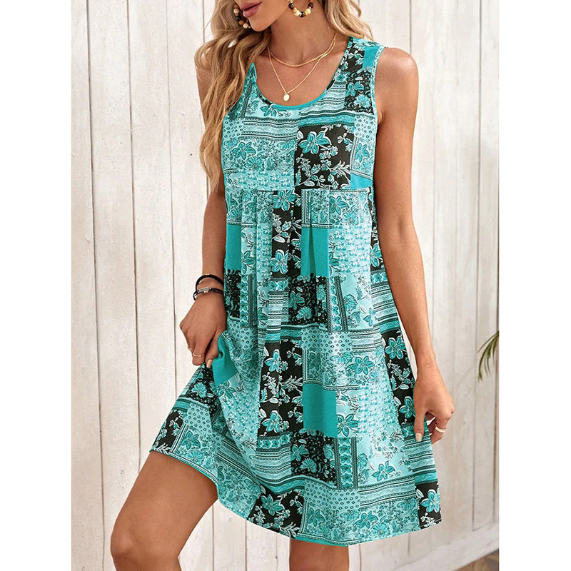 Women's Summer Dress Sleeveless Floral Boho Sundress Swimsuit Coverup Casual Loose Beach Vacation Tank Dresses - My Store