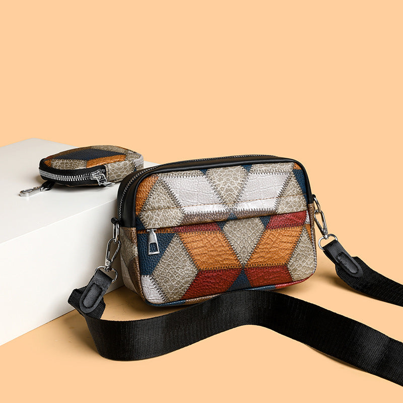 Retro Fashion Stitching Contrast Color Small Square Bag - My Store