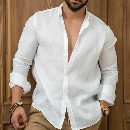 Amazon Men's Linen Shirt Button Shirt Summer Beach Solid Color - My Store