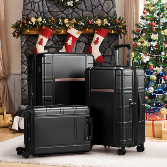 FCH 3-in-1 Set Double Wheel Silent Wheel With Wet & Dry Separation Compartment ABS, PC Trolley Case 20in 24in 28in ABS, PC Inner Aluminum Outer Iron Tie Rod Fabric - Black - My Store