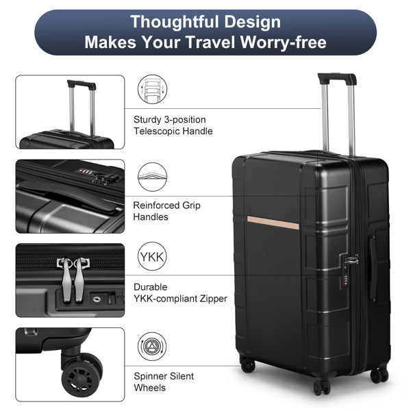 FCH 3-in-1 Set Double Wheel Silent Wheel With Wet & Dry Separation Compartment ABS, PC Trolley Case 20in 24in 28in ABS, PC Inner Aluminum Outer Iron Tie Rod Fabric - Black - My Store
