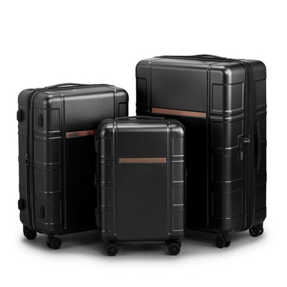 FCH 3-in-1 Set Double Wheel Silent Wheel With Wet & Dry Separation Compartment ABS, PC Trolley Case 20in 24in 28in ABS, PC Inner Aluminum Outer Iron Tie Rod Fabric - Black - My Store