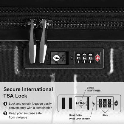FCH 3-in-1 Set Double Wheel Silent Wheel With Wet & Dry Separation Compartment ABS, PC Trolley Case 20in 24in 28in ABS, PC Inner Aluminum Outer Iron Tie Rod Fabric - Black - My Store