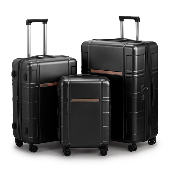 FCH 3-in-1 Set Double Wheel Silent Wheel With Wet & Dry Separation Compartment ABS, PC Trolley Case 20in 24in 28in ABS, PC Inner Aluminum Outer Iron Tie Rod Fabric - Black - My Store