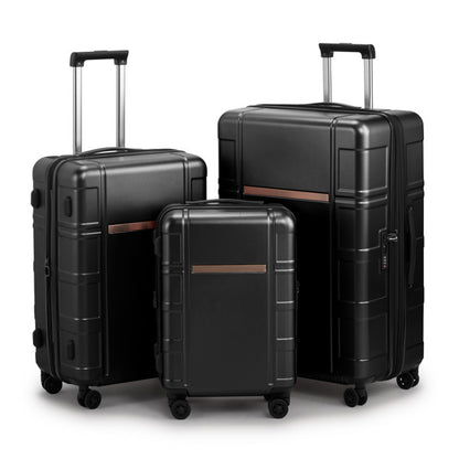 FCH 3-in-1 Set Double Wheel Silent Wheel With Wet & Dry Separation Compartment ABS, PC Trolley Case 20in 24in 28in ABS, PC Inner Aluminum Outer Iron Tie Rod Fabric - Black - My Store
