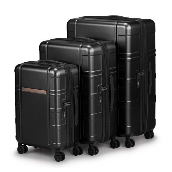 FCH 3-in-1 Set Double Wheel Silent Wheel With Wet & Dry Separation Compartment ABS, PC Trolley Case 20in 24in 28in ABS, PC Inner Aluminum Outer Iron Tie Rod Fabric - Black - My Store
