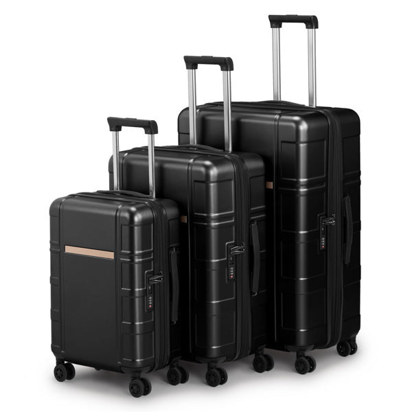 FCH 3-in-1 Set Double Wheel Silent Wheel With Wet & Dry Separation Compartment ABS, PC Trolley Case 20in 24in 28in ABS, PC Inner Aluminum Outer Iron Tie Rod Fabric - Black - My Store