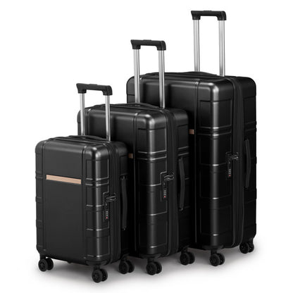 FCH 3-in-1 Set Double Wheel Silent Wheel With Wet & Dry Separation Compartment ABS, PC Trolley Case 20in 24in 28in ABS, PC Inner Aluminum Outer Iron Tie Rod Fabric - Black - My Store
