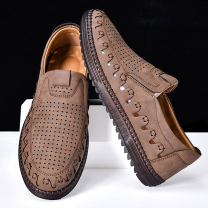 Men's Outdoor Casual Shoes Slip-on Flat Handmade Leather Shoes - My Store