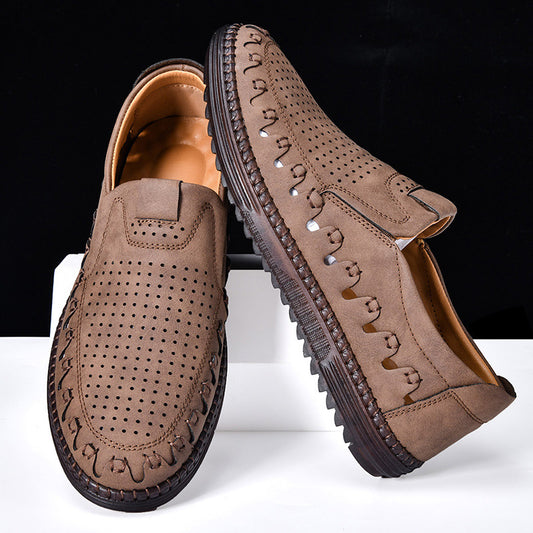 Men's Outdoor Casual Shoes Slip-on Flat Handmade Leather Shoes - My Store