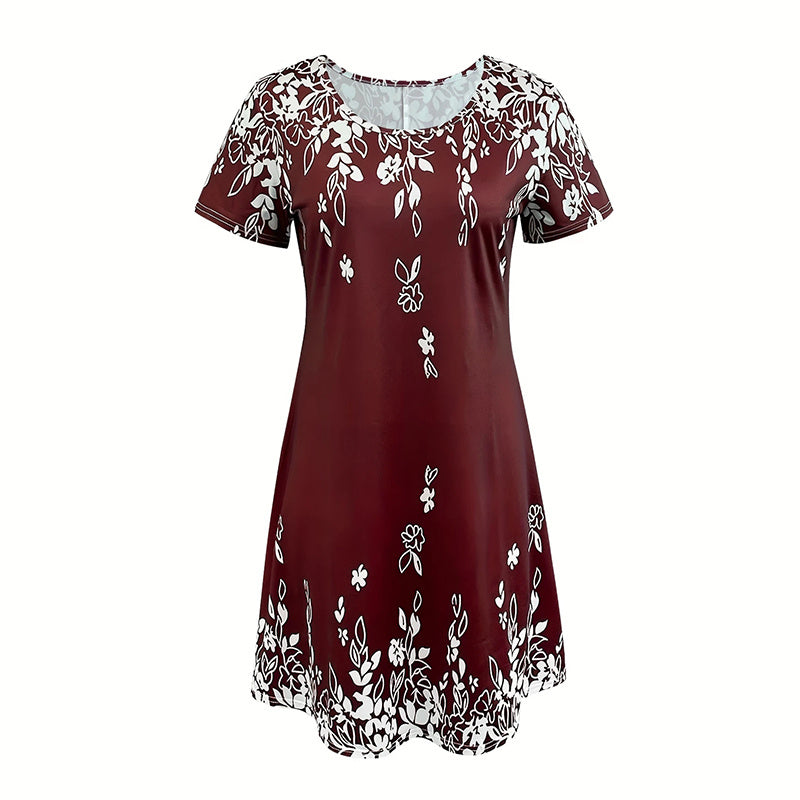 Women's Summer Boho Dress Vintage Floral Print Short Sleeve T-Shirt Sundress Beach Casual Dress - My Store