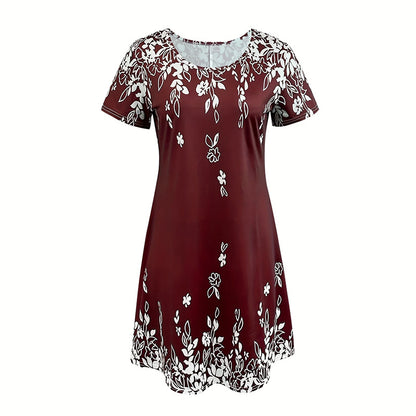 Women's Summer Boho Dress Vintage Floral Print Short Sleeve T-Shirt Sundress Beach Casual Dress - My Store