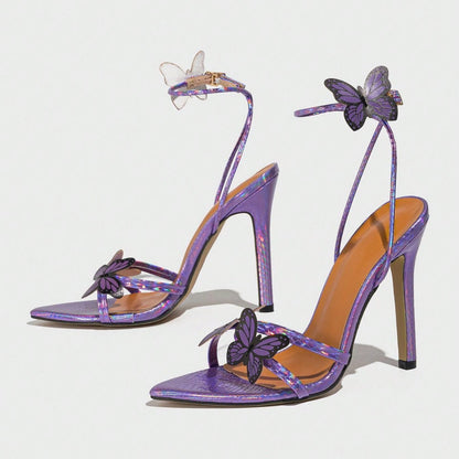 Women's Pointed-toe Three-dimensional Butterfly Stiletto Heel Sandals - My Store