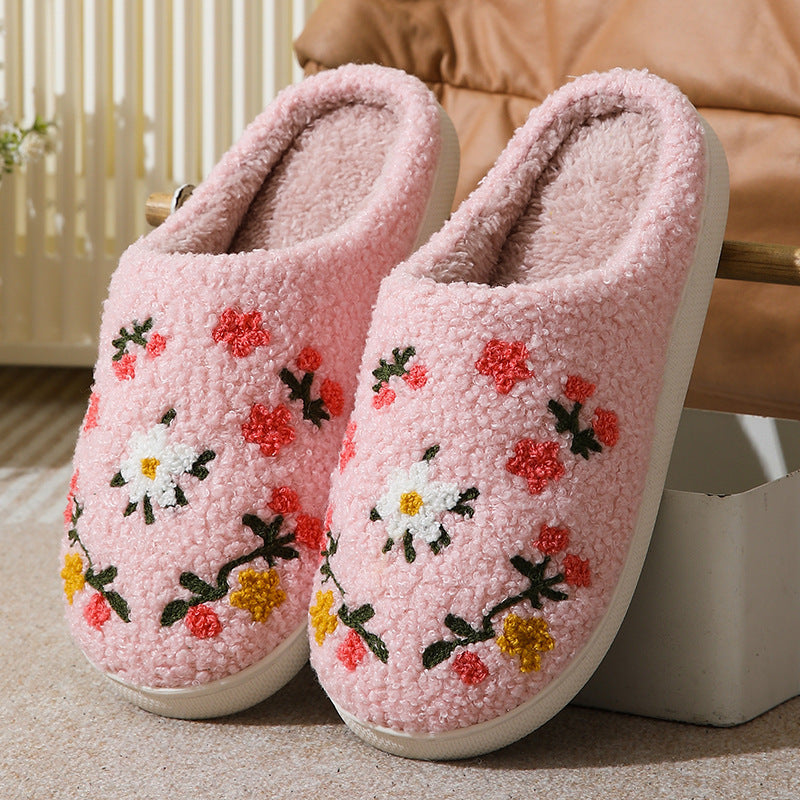 Warm Indoor Comfortable Colorful Flowers Cotton Slippers - My Store