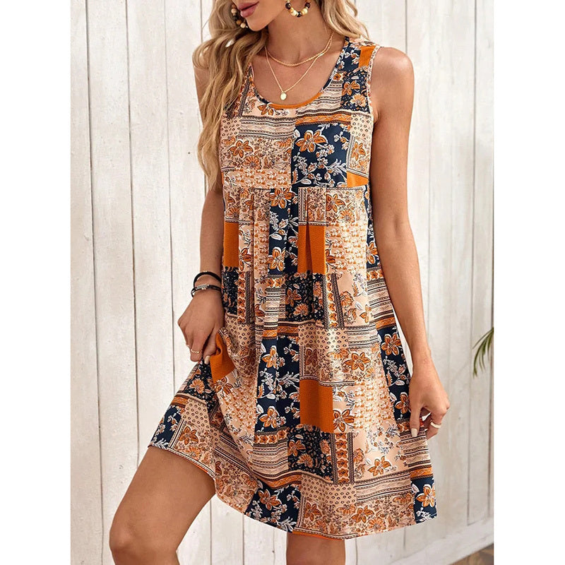 Women's Summer Dress Sleeveless Floral Boho Sundress Swimsuit Coverup Casual Loose Beach Vacation Tank Dresses - My Store
