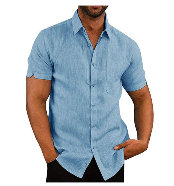 Men Short Sleeve Summer Solid Shirts Casual Loose Tops Tee - My Store