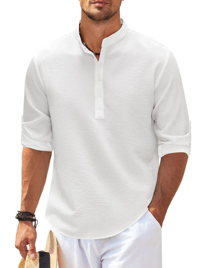 Men's Casual Shirt Long Sleeve Stand Collar Solid Color Shirt Mens Clothing - My Store