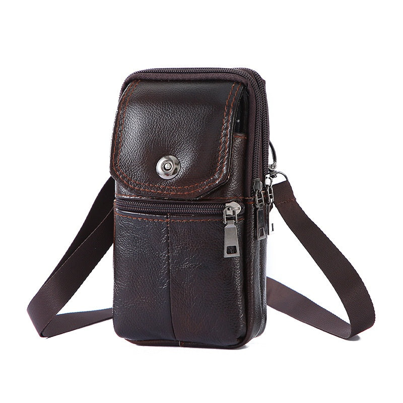 Leather Mobile Phone Shoulder Covers, Men's Belt Bags, Vertical Holster Belt Clip Pockets, Carrying Cases With Card Slots - My Store