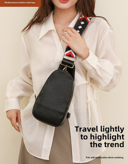 Women Chest Bag Sling Bag, Guitar Strap Small Crossbody PU Leather Satchel Daypack - My Store