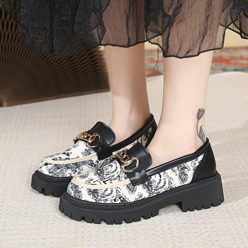 Plus Size National Style Muffin Platform Loafers Female Fashionable Golden Chain - My Store