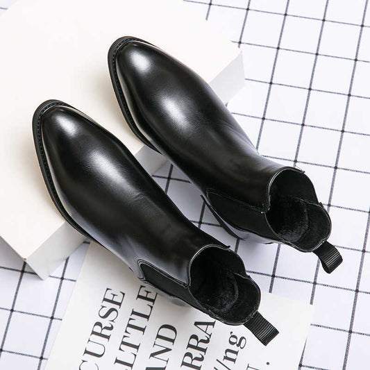 High-top Leather Shoes Men's Pointed Chelsea Booties - My Store