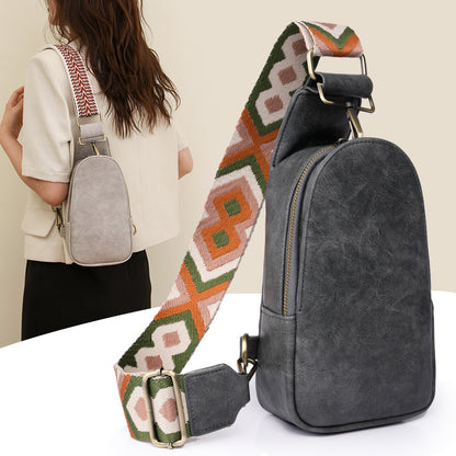 Women Chest Bag Sling Bag, Guitar Strap Small Crossbody PU Leather Satchel Daypack - My Store