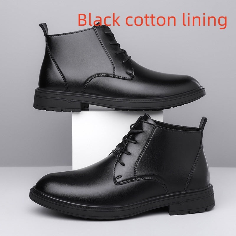 Retro Lace Up Denim Trendy Mid-length Warm Non-slip Men's Martin Boots - My Store