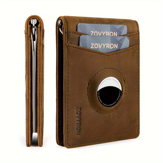 Mens Wallet Genuine Leather Slim Bifold Wallet With Airtag Holder, RFID Blocking, Front Pocket Wallet With Money Clip,ID Window Credit Card Holder - My Store