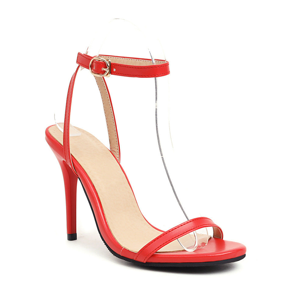 Sexy Stiletto Heel Super High Buckle Hollow-out Solid Color Sandals - My Store