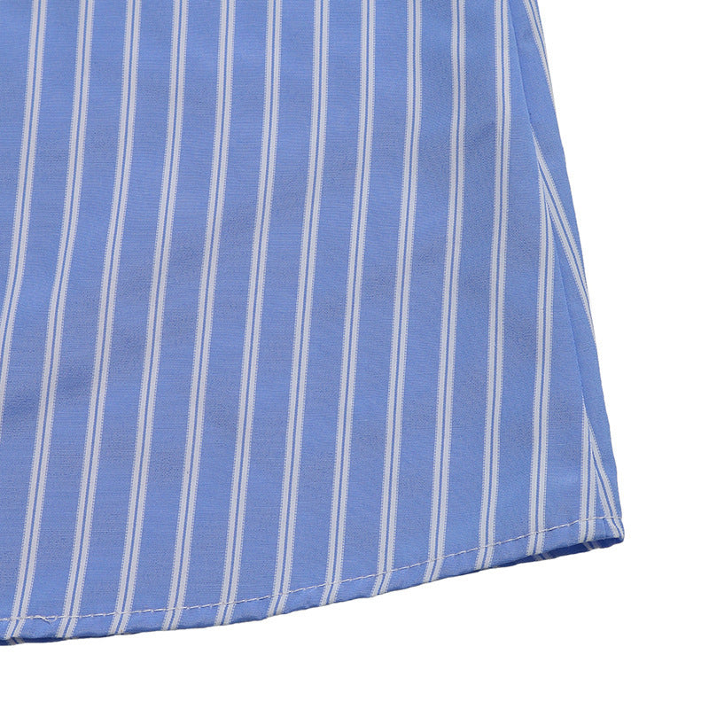 Women's Striped Tie Front Puff Sleeve Summer Casual Mini Dresses Loose Flowy Sundress - My Store