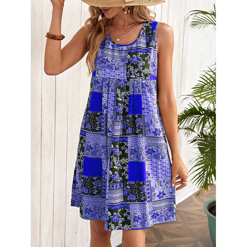 Women's Summer Dress Sleeveless Floral Boho Sundress Swimsuit Coverup Casual Loose Beach Vacation Tank Dresses - My Store