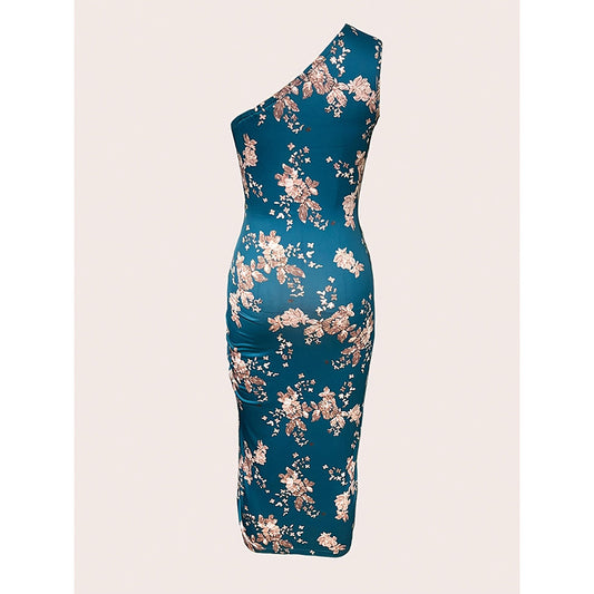 Women's One Shoulder Bodycon Dresses Summer 2025 Ruched High Split Floral Beach Cocktail Wedding Guest Dress - My Store