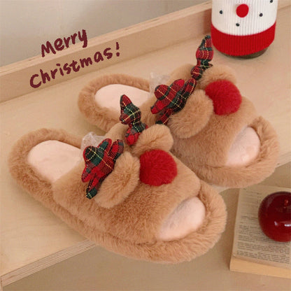 Indoor Cute One-word Cotton Slippers Autumn Women's Cartoon Fluffy Slippers - My Store