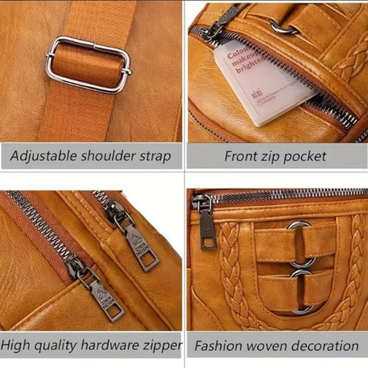 Sling Bag For Women, Multi Pockets CrossBody Bags, Purses Fanny Packs, Vegan Retro Leather Braiding Sling Backpack For Travel - My Store