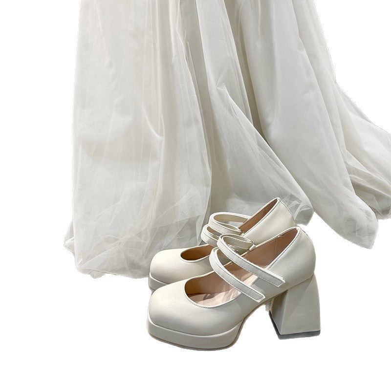 White Mary Jane Chunky Heel Wedding Shoes - My Store