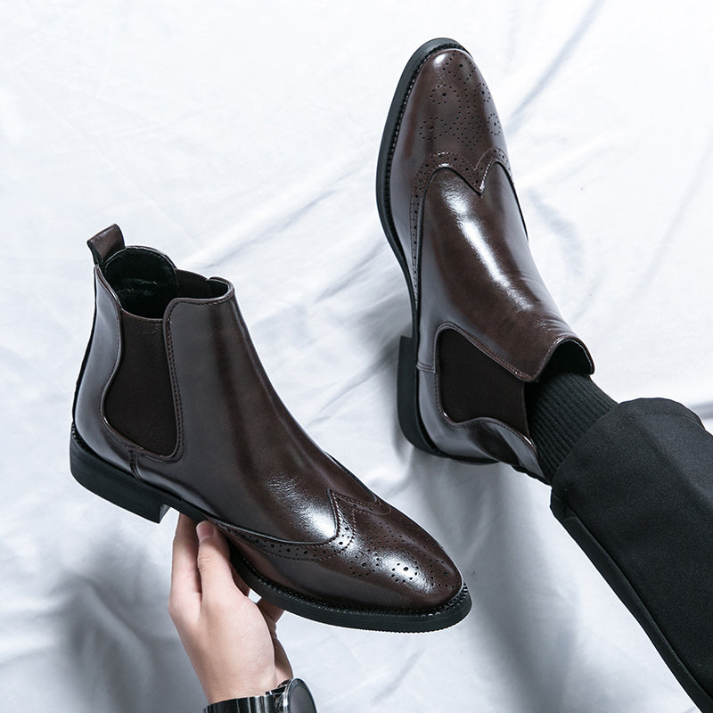High-top Leather Shoes Men's Pointed Chelsea Booties - My Store