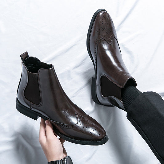 High-top Leather Shoes Men's Pointed Chelsea Booties - My Store