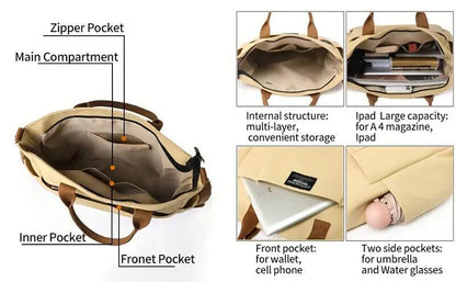 Multi Pocket Tote Bag For Women, Retro Canvas Shoulder Bag, Versatile Crossbody Bag For Daily Use - My Store