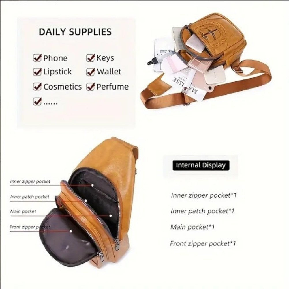 Sling Bag For Women, Multi Pockets CrossBody Bags, Purses Fanny Packs, Vegan Retro Leather Braiding Sling Backpack For Travel - My Store