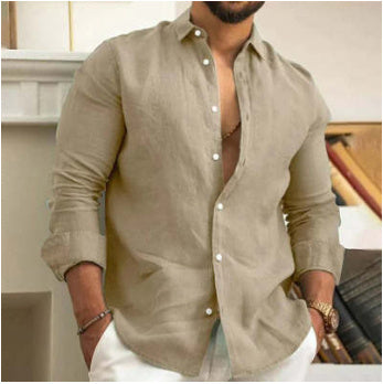 Amazon Men's Linen Shirt Button Shirt Summer Beach Solid Color - My Store