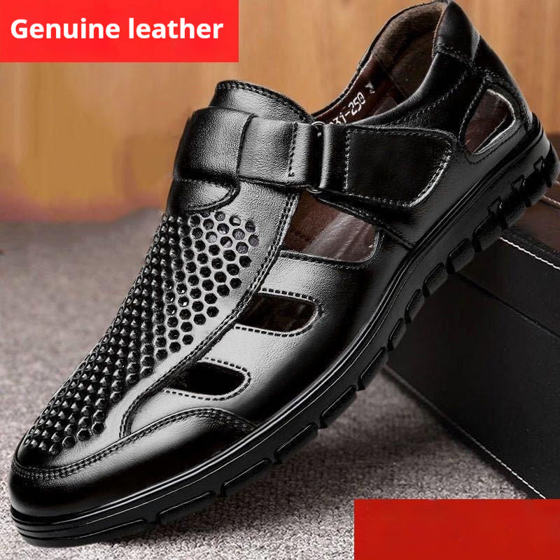 Men's Business Casual Hollow Work With Holes Leather Sandals - My Store