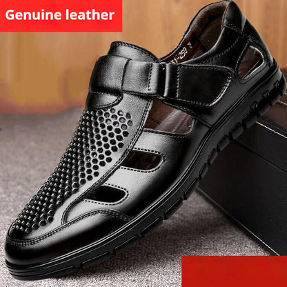 Men's Business Casual Hollow Work With Holes Leather Sandals - My Store