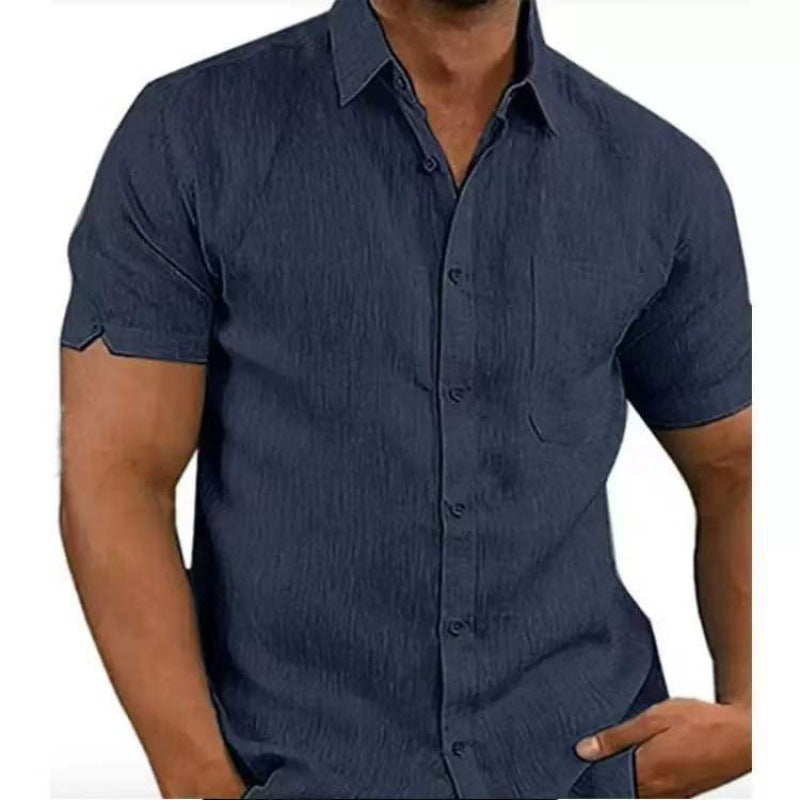Men Short Sleeve Summer Solid Shirts Casual Loose Tops Tee - My Store