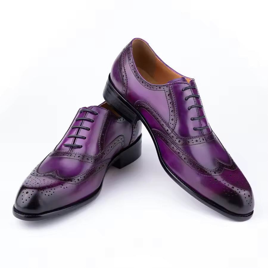 Men's Fashion Oxford Hand Carved Craft Purple Wedding Party Shoes - My Store