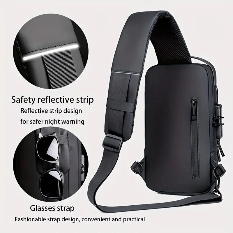 Men S Waterproof Motorcycle Chest Bag - Anti-Theft Shoulder Bag Oxford Fabric, Multifunctional For Hiking Outdoor Activities, Outdoor Shoulder Bag Versatile Carryall Durable Oxford Fabric - My Store