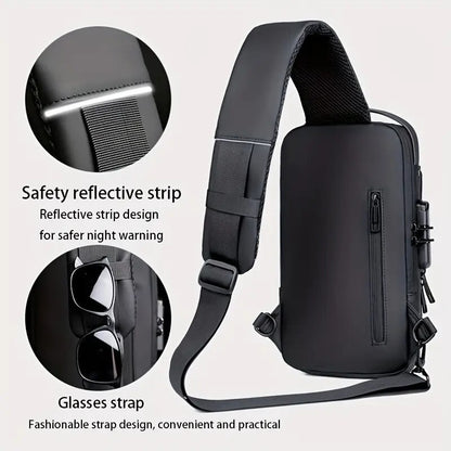 Men S Waterproof Motorcycle Chest Bag - Anti-Theft Shoulder Bag Oxford Fabric, Multifunctional For Hiking Outdoor Activities, Outdoor Shoulder Bag Versatile Carryall Durable Oxford Fabric - My Store